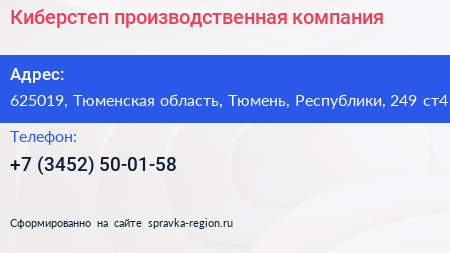 Киберстеп производственная компания - визитка