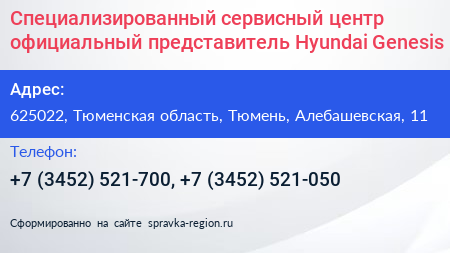 Специализированный сервисный центр официальный представитель Hyundai Genesis - визитка