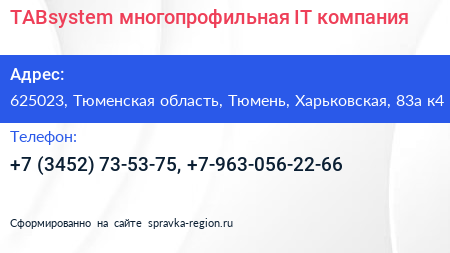 TABsystem многопрофильная IT компания - визитка