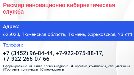 Ресмир инновационно кибернетическая служба - визитка