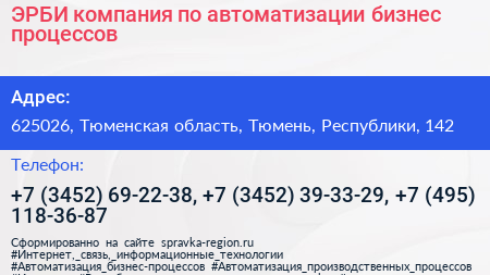 ЭРБИ компания по автоматизации бизнес процессов - визитка
