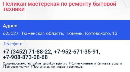 Пеликан мастерская по ремонту бытовой техники - визитка