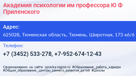 Академия психологии им профессора Ю Ф Приленского - визитка