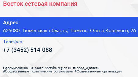 Восток сетевая компания - визитка