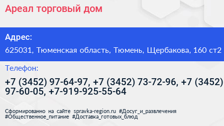 Ареал торговый дом - визитка