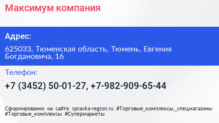 Максимум компания - визитка