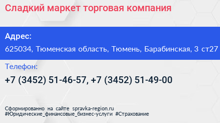 Сладкий маркет торговая компания - визитка