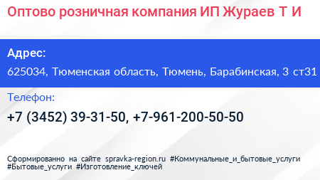 Оптово розничная компания ИП Жураев Т И  - визитка