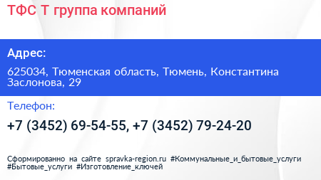 ТФС Т группа компаний - визитка