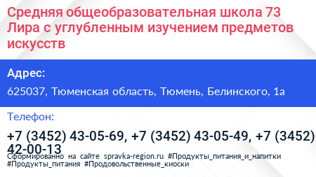 Средняя общеобразовательная школа 73 Лира с углубленным изучением предметов искусств - визитка