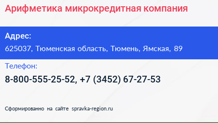 Арифметика микрокредитная компания - визитка