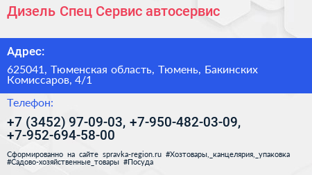 Дизель Спец Сервис автосервис - визитка