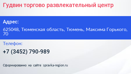 Гудвин торгово развлекательный центр - визитка