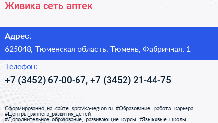 Живика сеть аптек - визитка