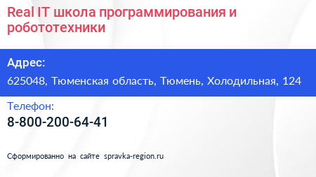 Real IT школа программирования и робототехники - визитка