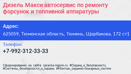 Дизель Макси автосервис по ремонту форсунок и топливной аппаратуры - визитка