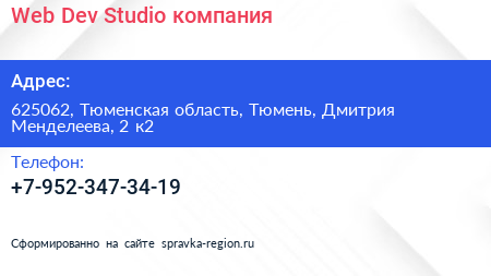 Web Dev Studio компания - визитка