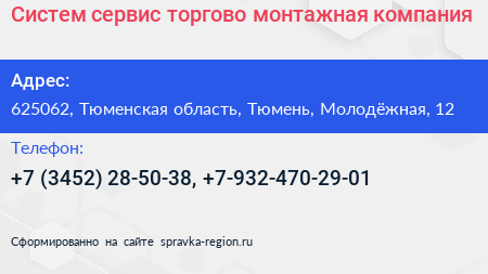 Систем сервис торгово монтажная компания - визитка
