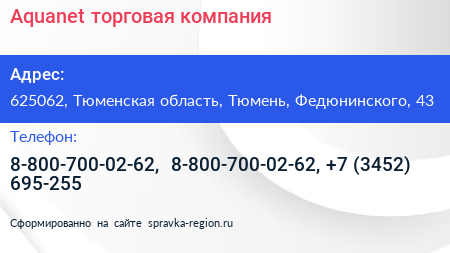 Aquanet торговая компания - визитка