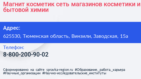 Магнит косметик сеть магазинов косметики и бытовой химии - визитка