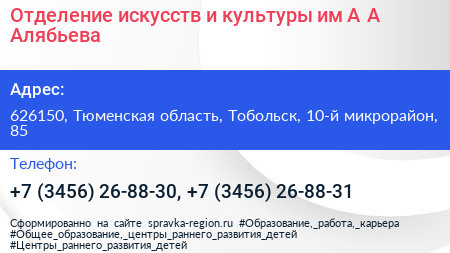 Отделение искусств и культуры им А А Алябьева - визитка