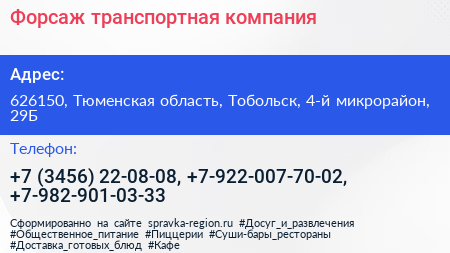 Форсаж транспортная компания - визитка