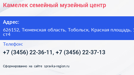 Камелек семейный музейный центр - визитка