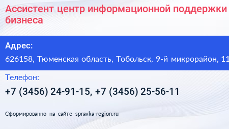 Ассистент центр информационной поддержки бизнеса - визитка