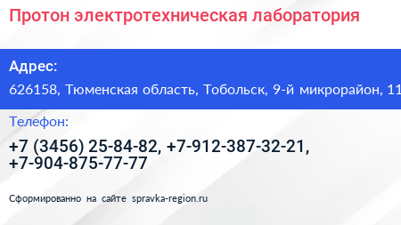 Протон электротехническая лаборатория - визитка