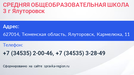 СРЕДНЯЯ ОБЩЕОБРАЗОВАТЕЛЬНАЯ ШКОЛА 3 г Ялуторовск - визитка