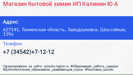 Магазин бытовой химии ИП Калинин Ю А  - визитка