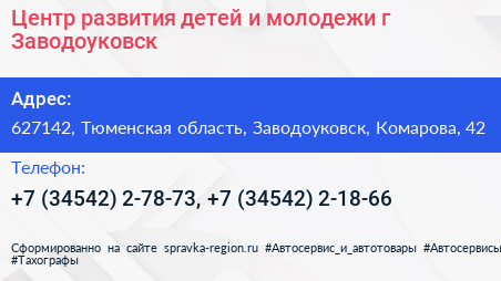 Центр развития детей и молодежи г Заводоуковск - визитка