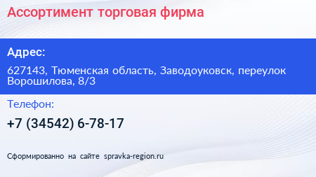 Ассортимент торговая фирма - визитка