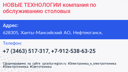 НОВЫЕ ТЕХНОЛОГИИ компания по обслуживанию столовых - визитка
