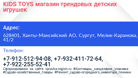 KIDS TOYS магазин трендовых детских игрушек - визитка