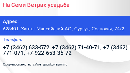 На Семи Ветрах усадьба - визитка