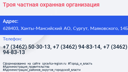 Троя частная охранная организация - визитка