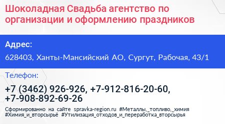 Шоколадная Свадьба агентство по организации и оформлению праздников - визитка