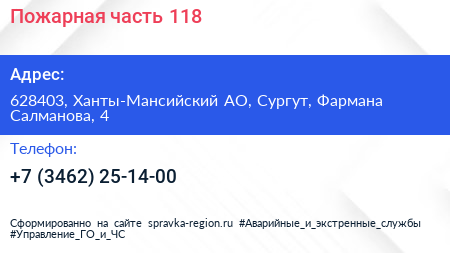 Пожарная часть 118 - визитка