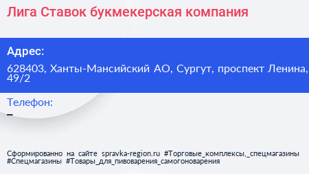 Лига Ставок букмекерская компания - визитка
