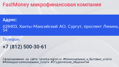 FastMoney микрофинансовая компания - визитка