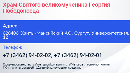 Храм Святого великомученика Георгия Победоносца - визитка