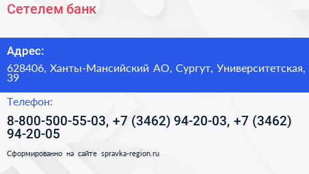 Сетелем банк - визитка