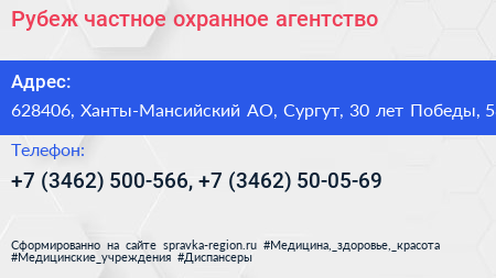 Рубеж частное охранное агентство - визитка