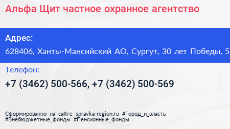 Альфа Щит частное охранное агентство - визитка