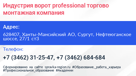 Индустрия ворот professional торгово монтажная компания - визитка