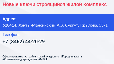Новые ключи строящийся жилой комплекс - визитка