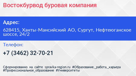 Востокбурвод буровая компания - визитка