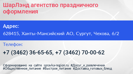 ШарЛэнд агентство праздничного оформления - визитка