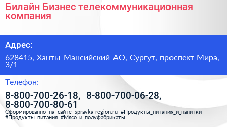 Билайн Бизнес телекоммуникационная компания - визитка